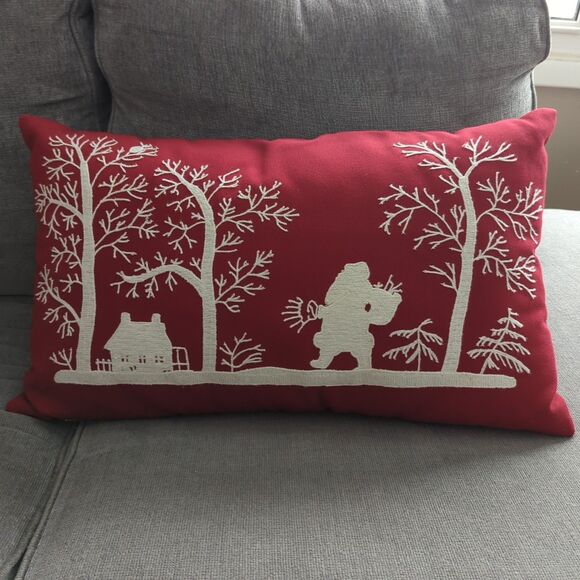 Pottery Barn Christmas Santa Pillow Red Embroidered Holiday Seasonal Decor - Picture 1 of 7
